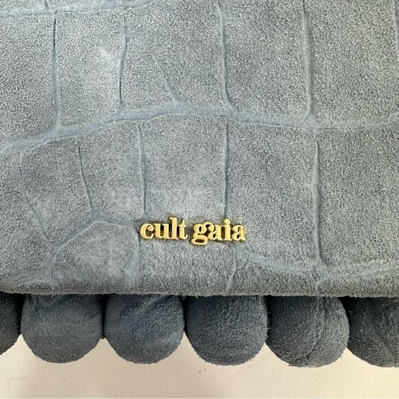 Cult Gaia Maya Blue Eos Clutch Structured Embossed Croc Suede Leather Box Bag - Picture 15 of 15